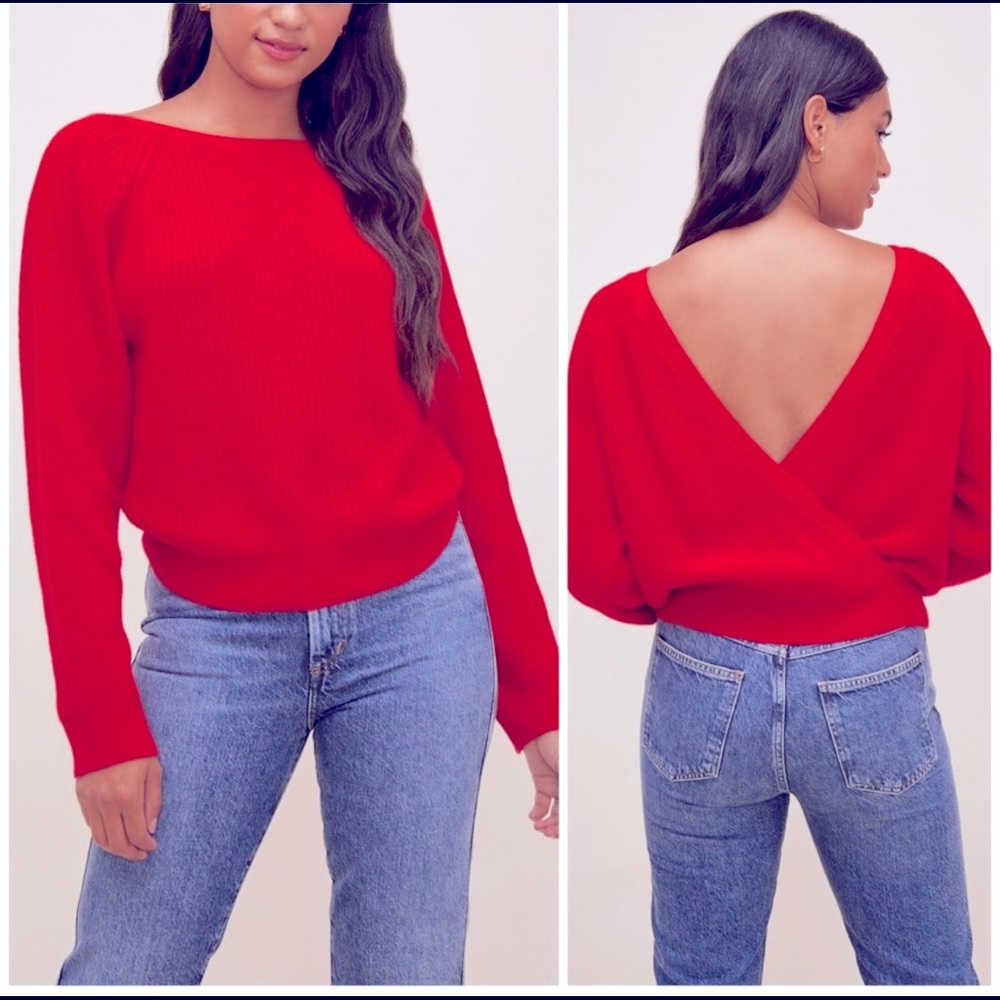 NWT Astr Serena Open Back Reversible Sweater Red